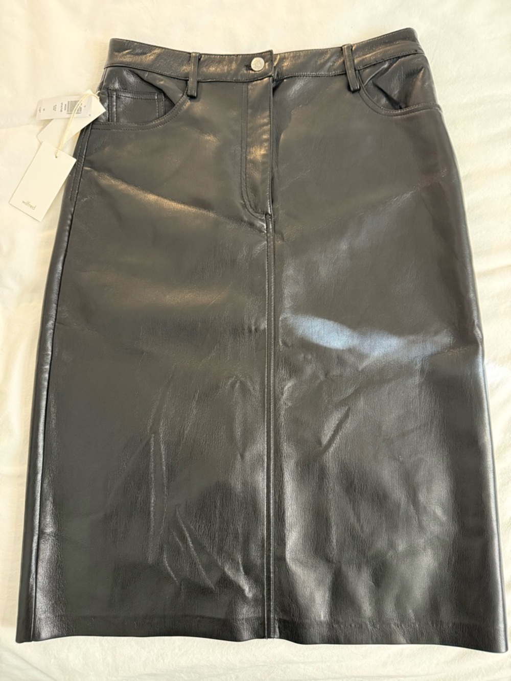 Aritzia Wilfred Black Faux Leather Midi Skirt